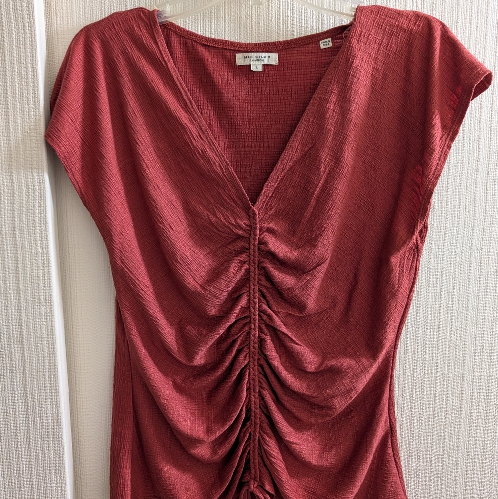 Max Studio Rouched Cap Sleeve Reddish Orange Size L